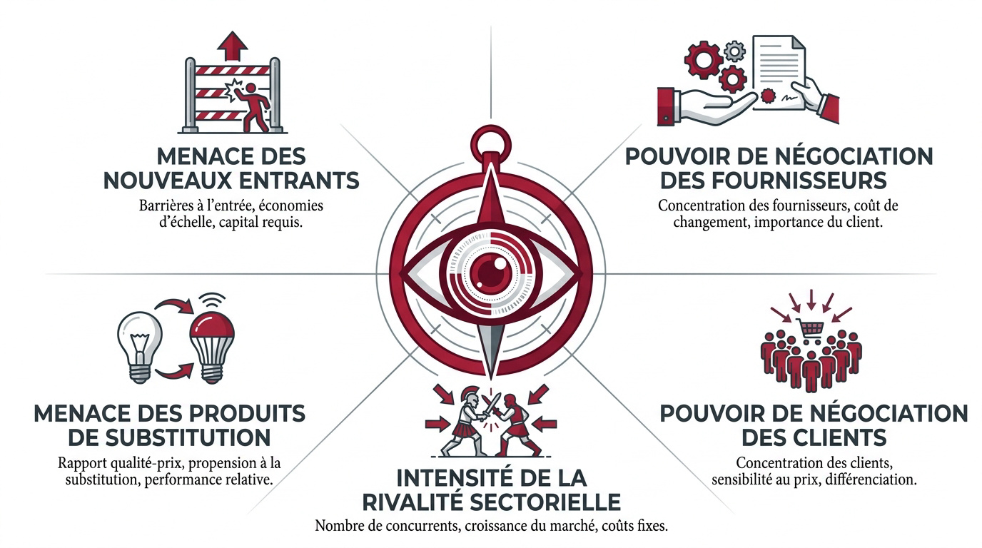 Infographie détaillant les 5 forces de Porter pour l'analyse stratégique