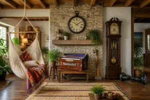 Collection dobjets en h dans un salon cosy