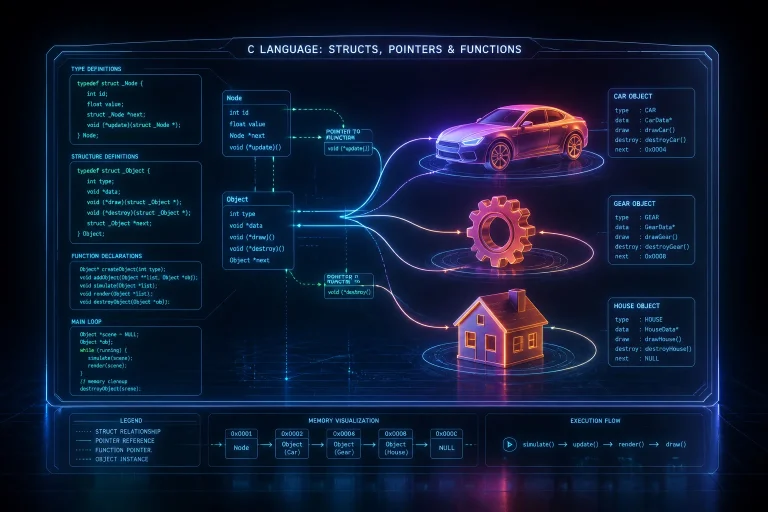 Visualisation du langage c structures pointeurs et objets