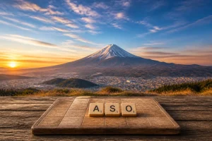 Lever du soleil sur le mont fuji avec des lettres